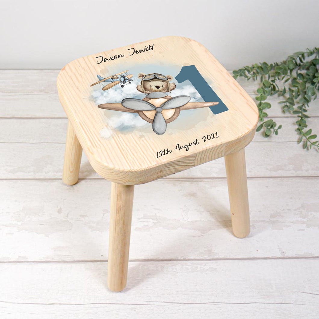 Personalised Child's Stool, Flying Teddy