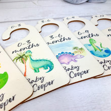 Load image into Gallery viewer, Personalised Wooden Baby Clothes Wardrobe Dividers, Baby Dinosaur Theme
