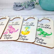 Load image into Gallery viewer, Personalised Wooden Baby Clothes Wardrobe Dividers, Baby Dinosaur Theme
