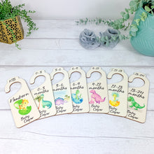 Load image into Gallery viewer, Personalised Wooden Baby Clothes Wardrobe Dividers, Baby Dinosaur Theme
