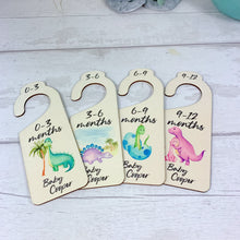 Load image into Gallery viewer, Personalised Wooden Baby Clothes Wardrobe Dividers, Baby Dinosaur Theme
