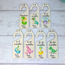Load image into Gallery viewer, Personalised Wooden Baby Clothes Wardrobe Dividers, Baby Dinosaur Theme
