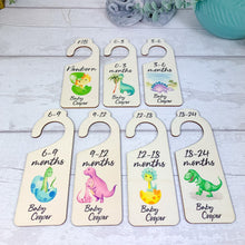 Load image into Gallery viewer, Personalised Wooden Baby Clothes Wardrobe Dividers, Baby Dinosaur Theme
