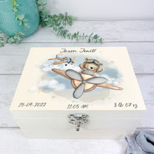 Load image into Gallery viewer, Personalised Baby Keepsake Box, Flying Teddy Theme
