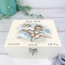 Load image into Gallery viewer, Personalised Baby Keepsake Box, Flying Teddy Theme

