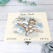 Load image into Gallery viewer, Personalised Baby Keepsake Box, Flying Teddy Theme
