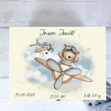 Load image into Gallery viewer, Personalised Baby Keepsake Box, Flying Teddy Theme
