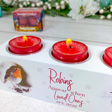 Load image into Gallery viewer, Personalised Tealight Holder with Yankee Candle® Robins Are Near Christmas gift
