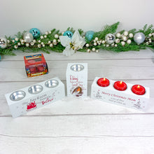Load image into Gallery viewer, Personalised Single Tealight Holder with Yankee Candle® Robins Are Near Christmas gift
