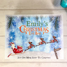 Load image into Gallery viewer, Personalised Luxury White Christmas Eve Box - Flying Santa with Sledge Design
