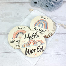 Load image into Gallery viewer, Wooden Baby Age and Milestone Discs Bundle, Boho Rainbow Theme
