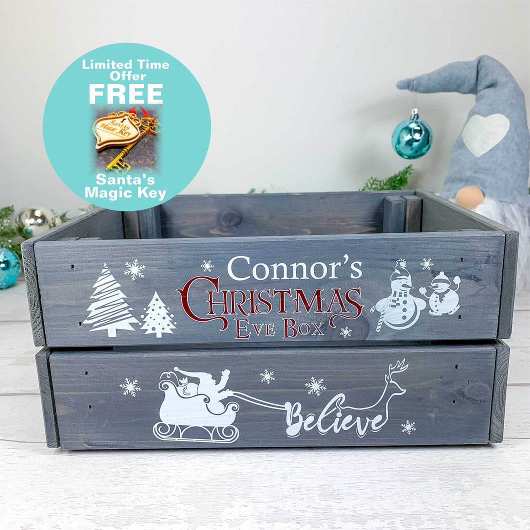 Personalised Grey Christmas Eve Crate - Believe In The Magic