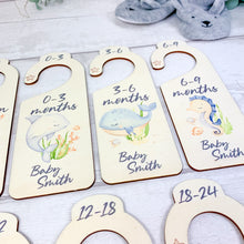 Load image into Gallery viewer, Personalised Wooden Baby Clothes Wardrobe Dividers, Undersea Animals Theme
