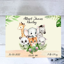 Load image into Gallery viewer, Personalised Baby Keepsake Box, Baby Jungle Animal Theme
