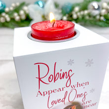 Load image into Gallery viewer, Personalised Single Tealight Holder with Yankee Candle® Robins Are Near Christmas gift
