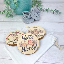 Load image into Gallery viewer, Wooden Baby Age and Milestone Discs Bundle, Woodland Animal Theme
