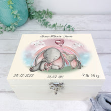 Load image into Gallery viewer, Personalised Baby Keepsake Box, Pink Baby Elephant Theme
