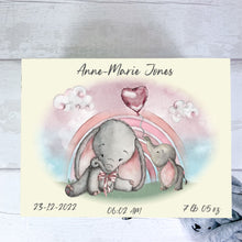 Load image into Gallery viewer, Personalised Baby Keepsake Box, Pink Baby Elephant Theme
