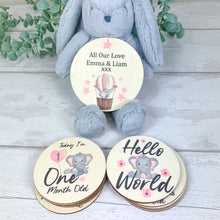 Load image into Gallery viewer, Wooden Baby Age and Milestone Discs Bundle, Baby Elephant Theme
