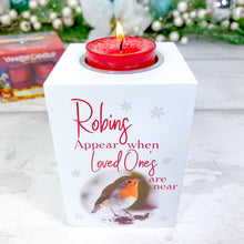 Load image into Gallery viewer, Personalised Single Tealight Holder with Yankee Candle® Robins Are Near Christmas gift
