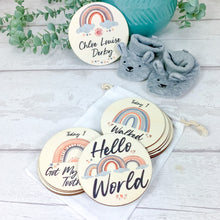 Load image into Gallery viewer, Wooden Baby Age and Milestone Discs Bundle, Boho Rainbow Theme

