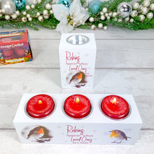 Load image into Gallery viewer, Personalised Tealight Holder with Yankee Candle® Robins Are Near Christmas gift
