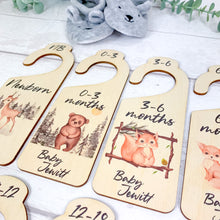Load image into Gallery viewer, Personalised Wooden Baby Clothes Wardrobe Dividers, Woodland Animal Theme
