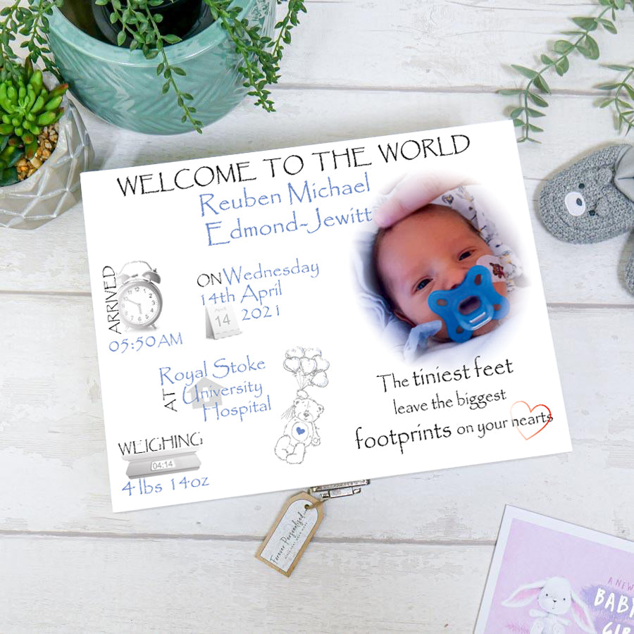 Personalised Baby Boy Keepsake Box - Add Your Own Photo