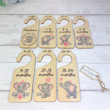 Load image into Gallery viewer, Personalised Wooden Baby Clothes Wardrobe Dividers, Pink Baby Elephant Theme
