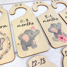 Load image into Gallery viewer, Personalised Wooden Baby Clothes Wardrobe Dividers, Pink Baby Elephant Theme
