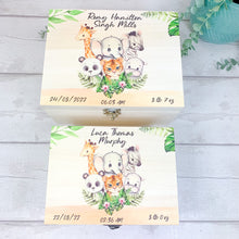 Load image into Gallery viewer, Personalised Baby Keepsake Box, Baby Jungle Animal Theme
