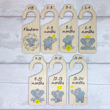Load image into Gallery viewer, Personalised Wooden Baby Clothes Wardrobe Dividers, Blue Baby Elephant Theme
