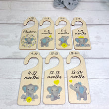 Load image into Gallery viewer, Personalised Wooden Baby Clothes Wardrobe Dividers, Blue Baby Elephant Theme

