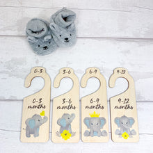 Load image into Gallery viewer, Personalised Wooden Baby Clothes Wardrobe Dividers, Blue Baby Elephant Theme
