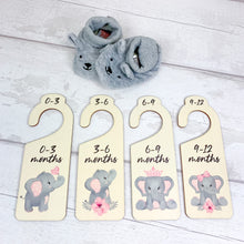 Load image into Gallery viewer, Personalised Wooden Baby Clothes Wardrobe Dividers, Pink Baby Elephant Theme
