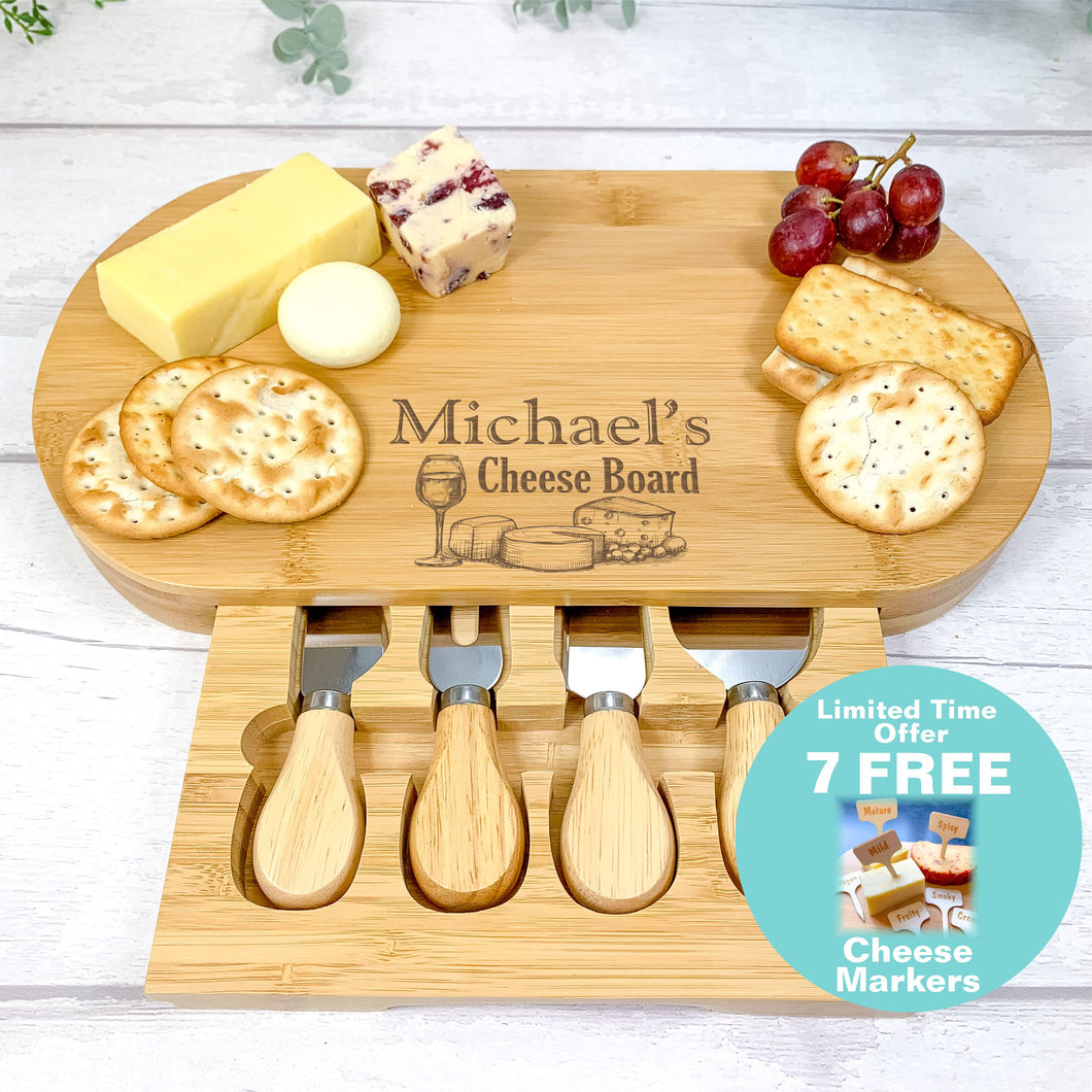 Personalised Luxury Cheeseboard With Knives and FREE Cheese Marker Set. CB3