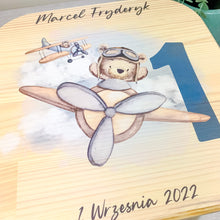 Load image into Gallery viewer, Personalised Childrens Stool, Flying Teddy Theme
