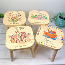 Load image into Gallery viewer, Personalised Childrens Stool, Blue Elephant Theme
