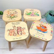 Load image into Gallery viewer, Personalised Childrens Stool, Noah&#39;s Ark Theme
