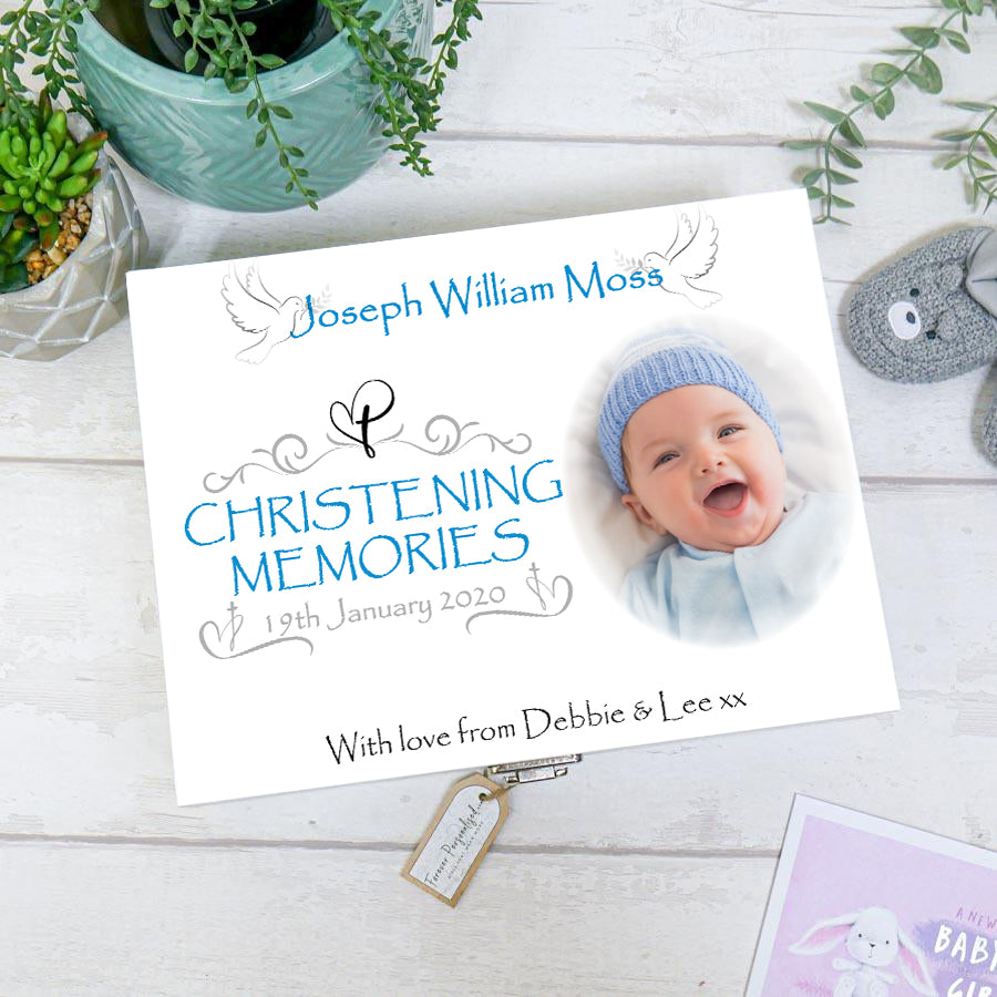 Personalised Boys Christening Keepsake Box - Add Your Own Photo