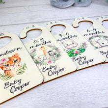 Load image into Gallery viewer, Personalised Wooden Baby Clothes Wardrobe Dividers, Jungle Animal Theme
