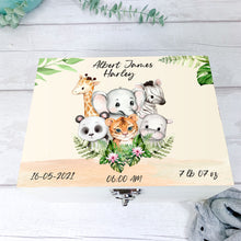 Load image into Gallery viewer, Personalised Baby Keepsake Box, Baby Jungle Animal Theme
