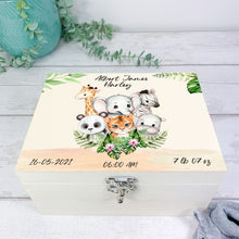 Load image into Gallery viewer, Personalised Baby Keepsake Box, Baby Jungle Animal Theme
