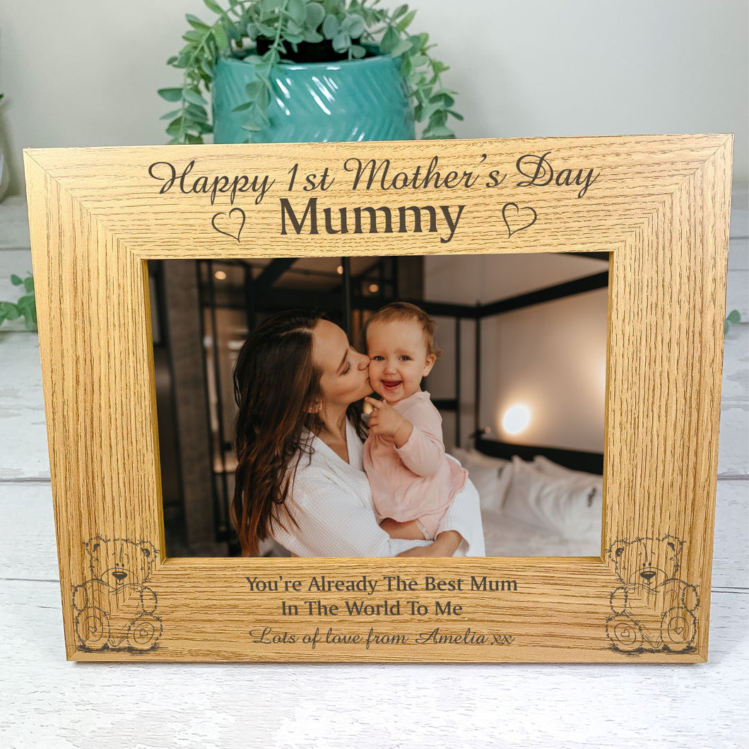 Personalised Wooden Photo Frame For Mom, 1st Mother's Day Gift