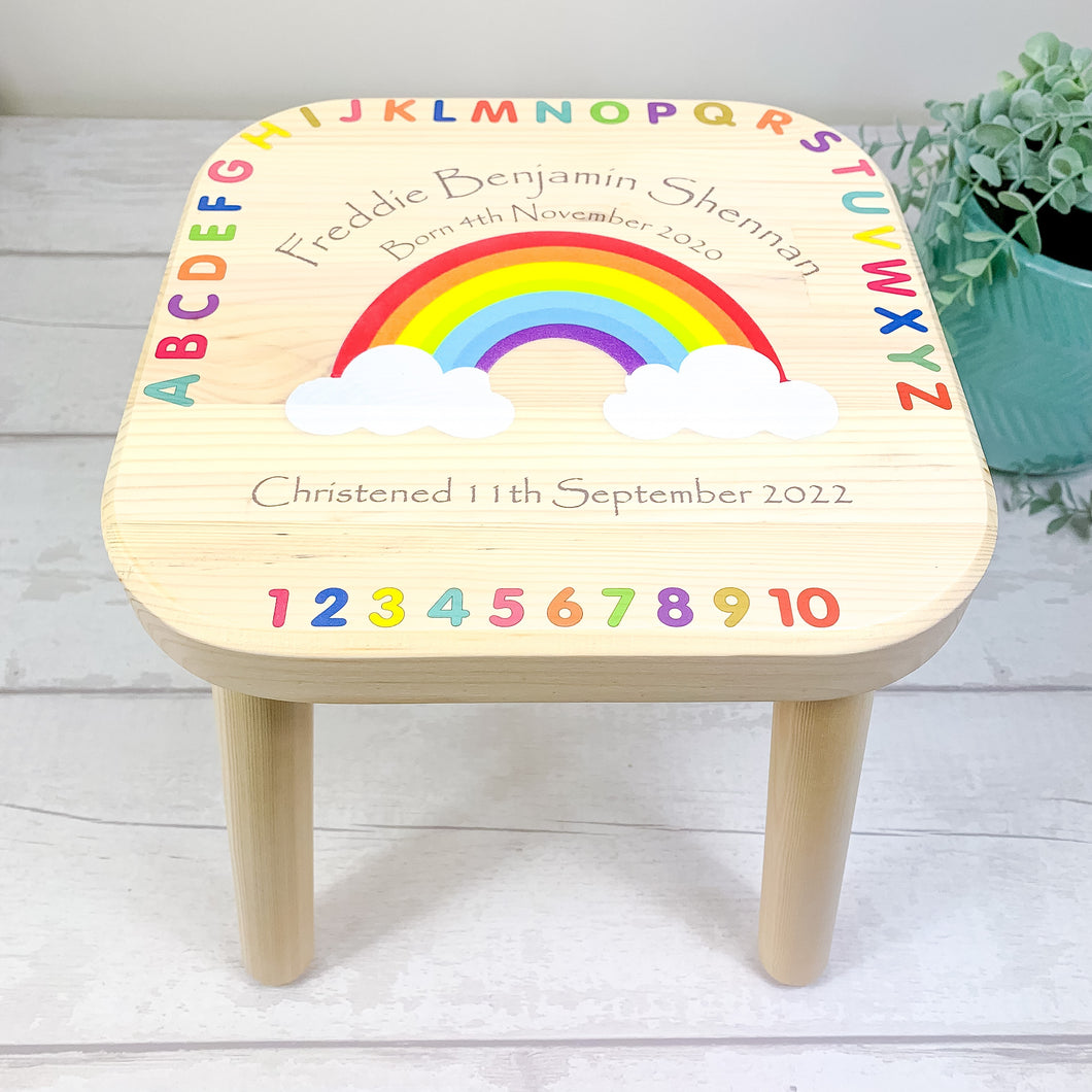 Personalised Rainbow Child's Stool, Rainbow Baby Stool