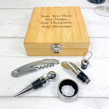 Load image into Gallery viewer, Personalised Wine Accessory Gift Box. Sommeliers Wine Gift Set with Any Name and Message
