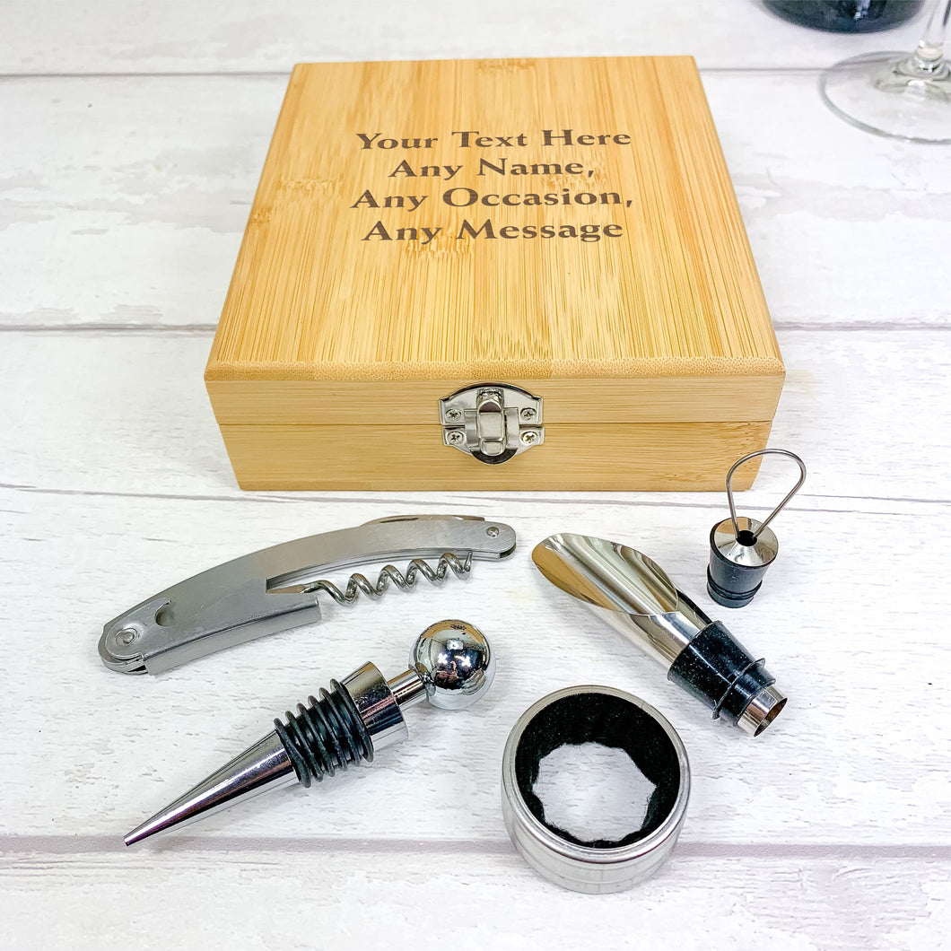 Personalised Wine Accessory Gift Box. Sommeliers Wine Gift Set with Any Name and Message