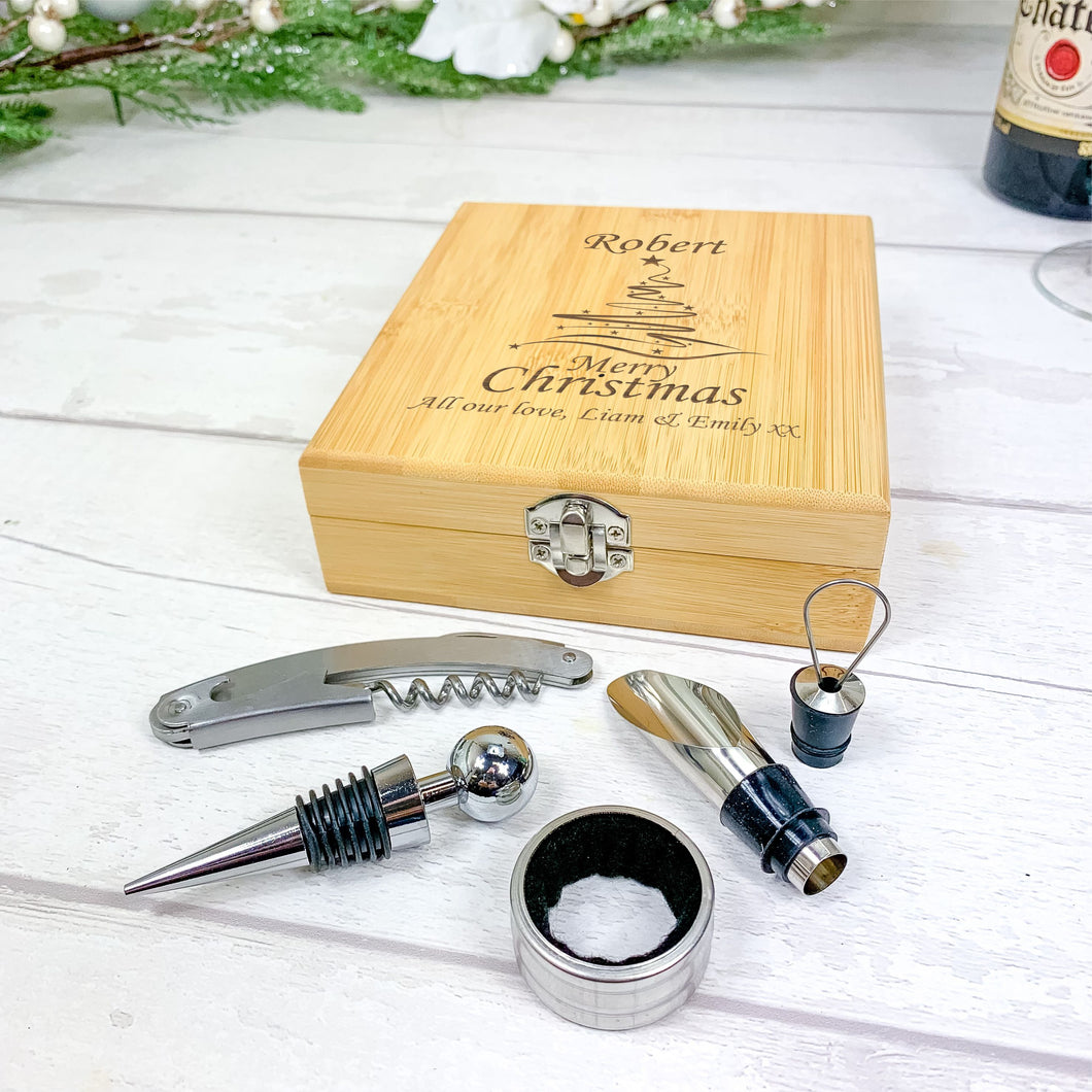 Personalised Wine Accessory Gift Box. Christmas Wine Gift Set.