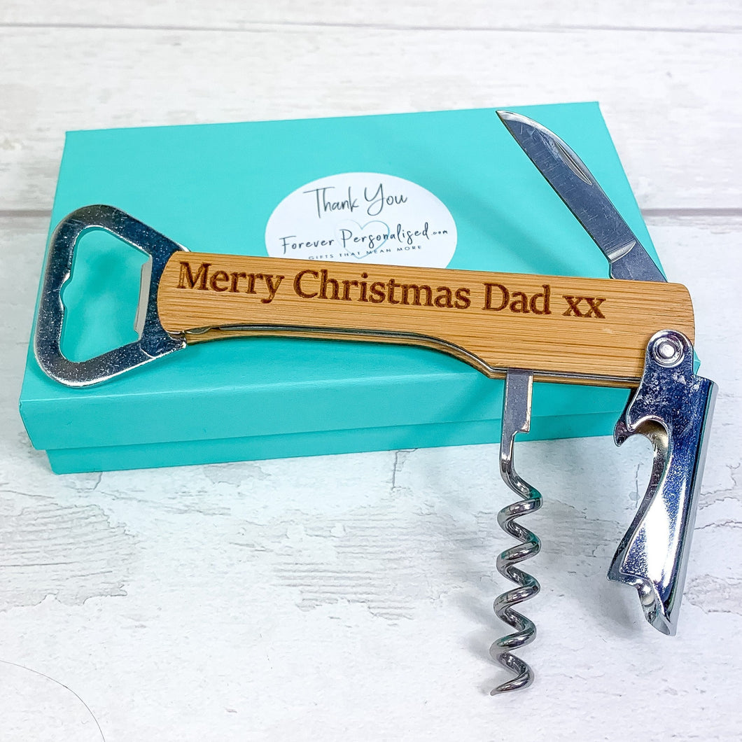 Personalised Corkscrew Bottle Opener With Gift Box, Christmas Gift