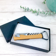 Load image into Gallery viewer, Personalised Corkscrew Bottle Opener With Gift Box
